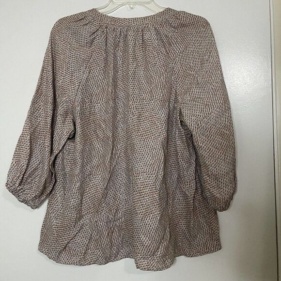 JOIE beige Orange feather print silk vneck blouse top size US medium - Picture 4 of 4